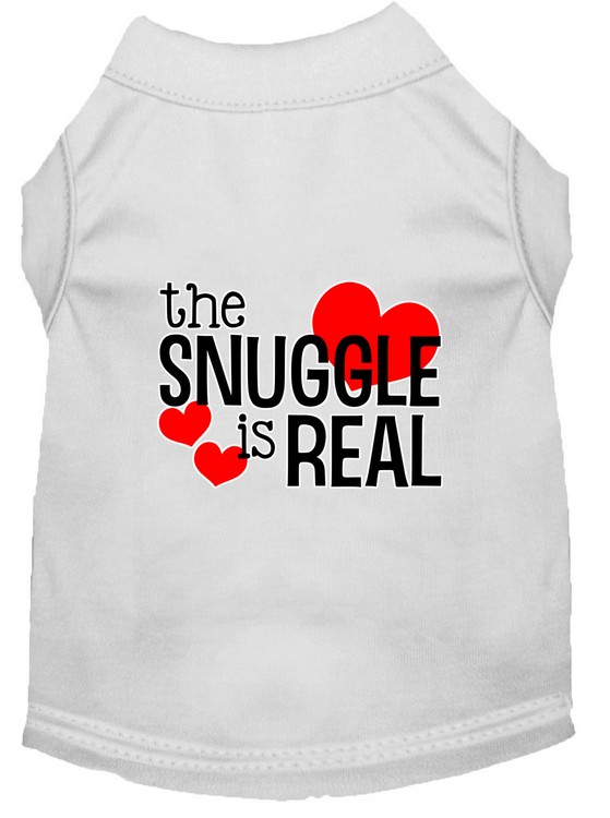 The Snuggle is Real Screen Print Dog Shirt White Med